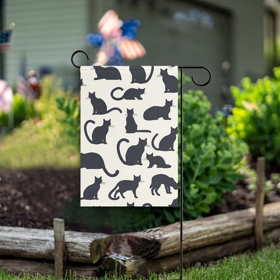 Cat Silhouettes Garden Flag Double Sided Outdoor Banners for Courtyard Outdoor Lawn Farmhouse Holiday Decorations