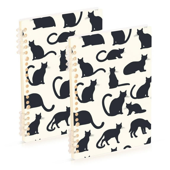 Cat Silhouettes Ring Binder Notebook Journey Note Diary College Ruled Spiral Notebook Study Loose Leaf Paper A5 60 Pages