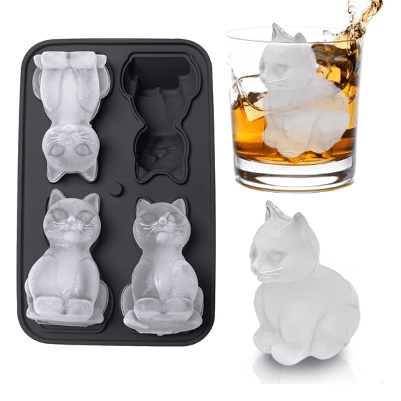 Cat Silicone Ice Cube Tray with Lid, Large 2.2 Inch Slow Melting Ice Mold for Whiskey Cocktails, Fun Cat Shape Ice Cube Maker for Freezer, BPA Free Easy Release for Party Drinks(wwx)