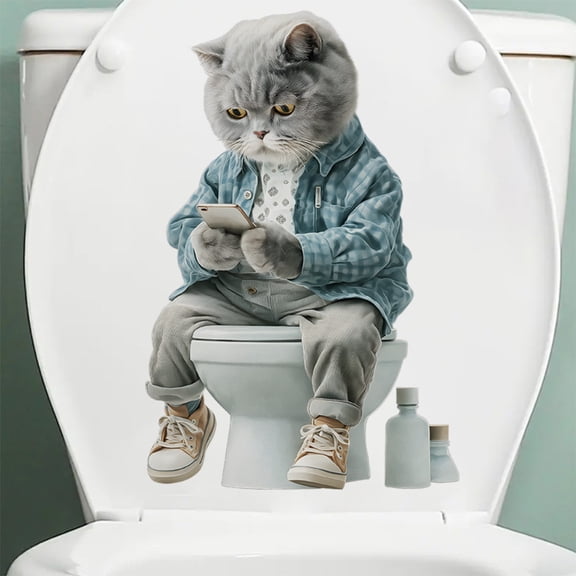 Cat Simulation Self-adhesive Toilet Sticker for Playing with Mobile Phones on The Toilet