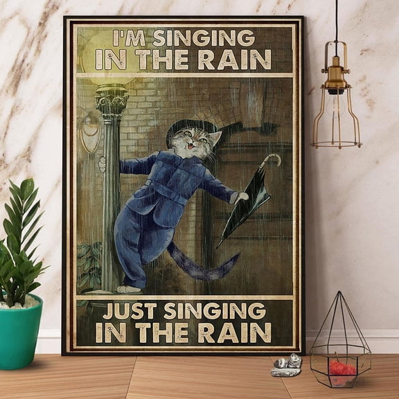Cat Singer I'M Singing In The Rain Paper Poster No Frame Matte Wall Art Decor 11 x 17 Inch Poster