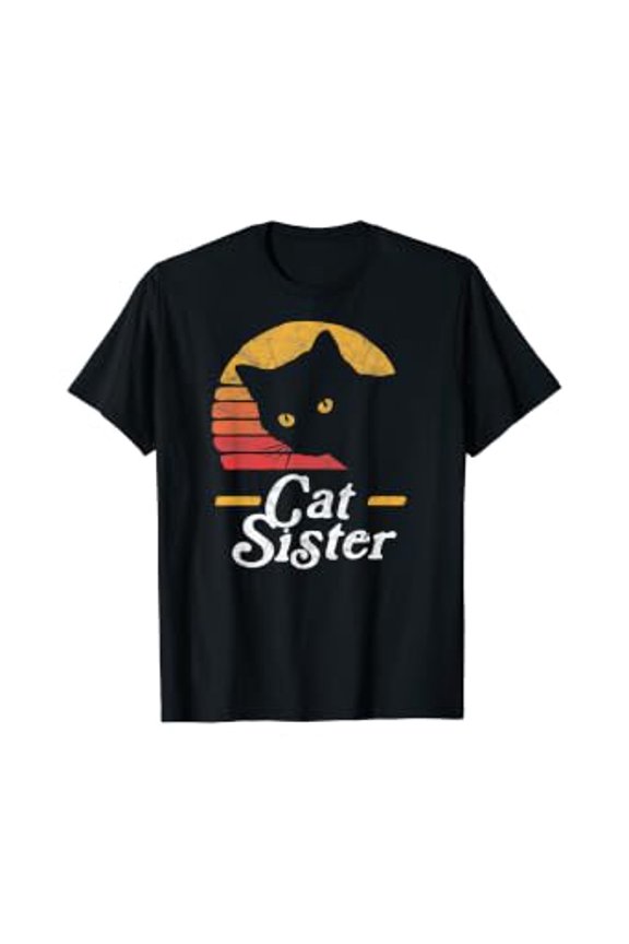 Cat Sister Vintage Eighties Style Cat Retro Distressed T-Shirt, Unisex T-Shirt