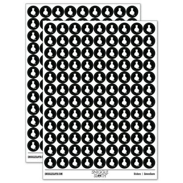 Cat Sitting Back Solid 200+ Round Stickers - Black - Gloss Finish - 0.50" Size