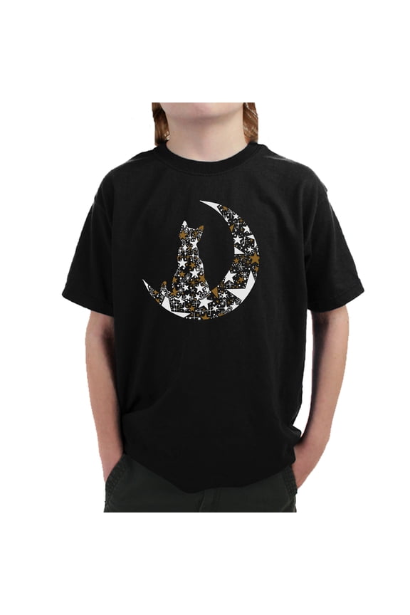 Cat Sitting On Moon - Boy's Word Art T-Shirt