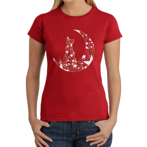 Cat Sitting On Moon - Women's Word Art T-Shirt
