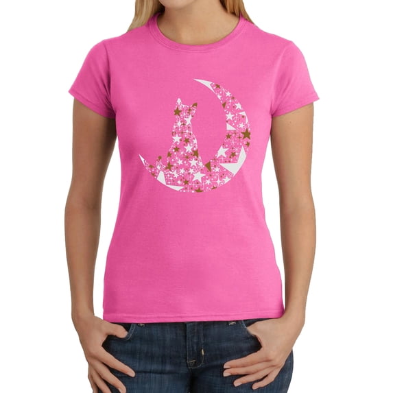 Cat Sitting On Moon - Women's Word Art T-Shirt