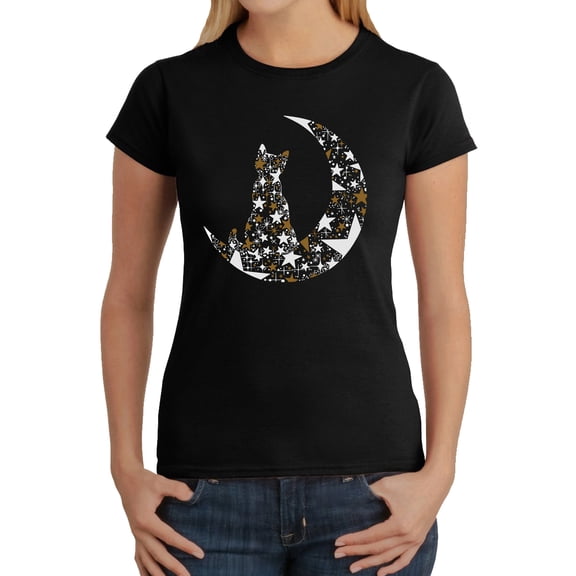 Cat Sitting On Moon - Women's Word Art T-Shirt