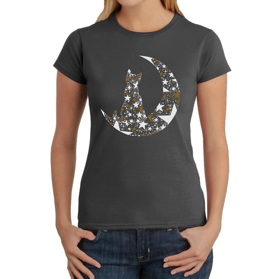Cat Sitting On Moon - Women's Word Art T-Shirt