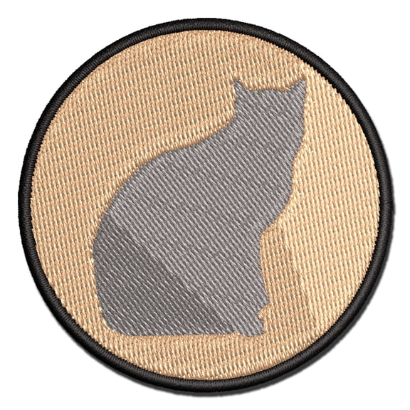 Cat Sitting Side Profile Solid Applique Multi-Color Embroidered Iron-On Patch - 3.5 Inch Large