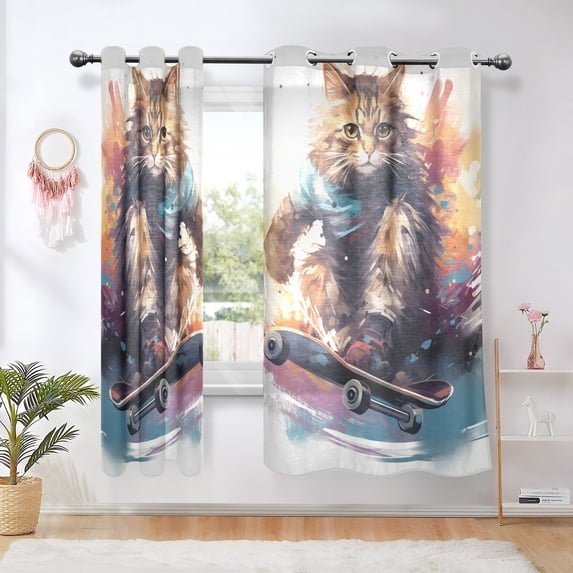 Cat Skateboard Blackout Curtains Thermal Insulation 63 inch Grommet for Bedroom Living Room Bathroom Kitchen Windows 2 Pack