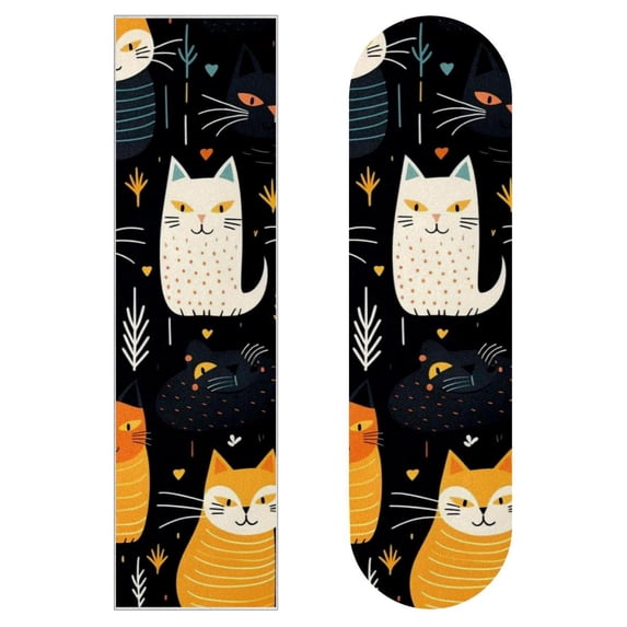 Cat Skateboard Grip Tape Stickers Set of 2 - Emery Surface, PVC Backing, Size 8.8x32.6in/22.4x83 cm
