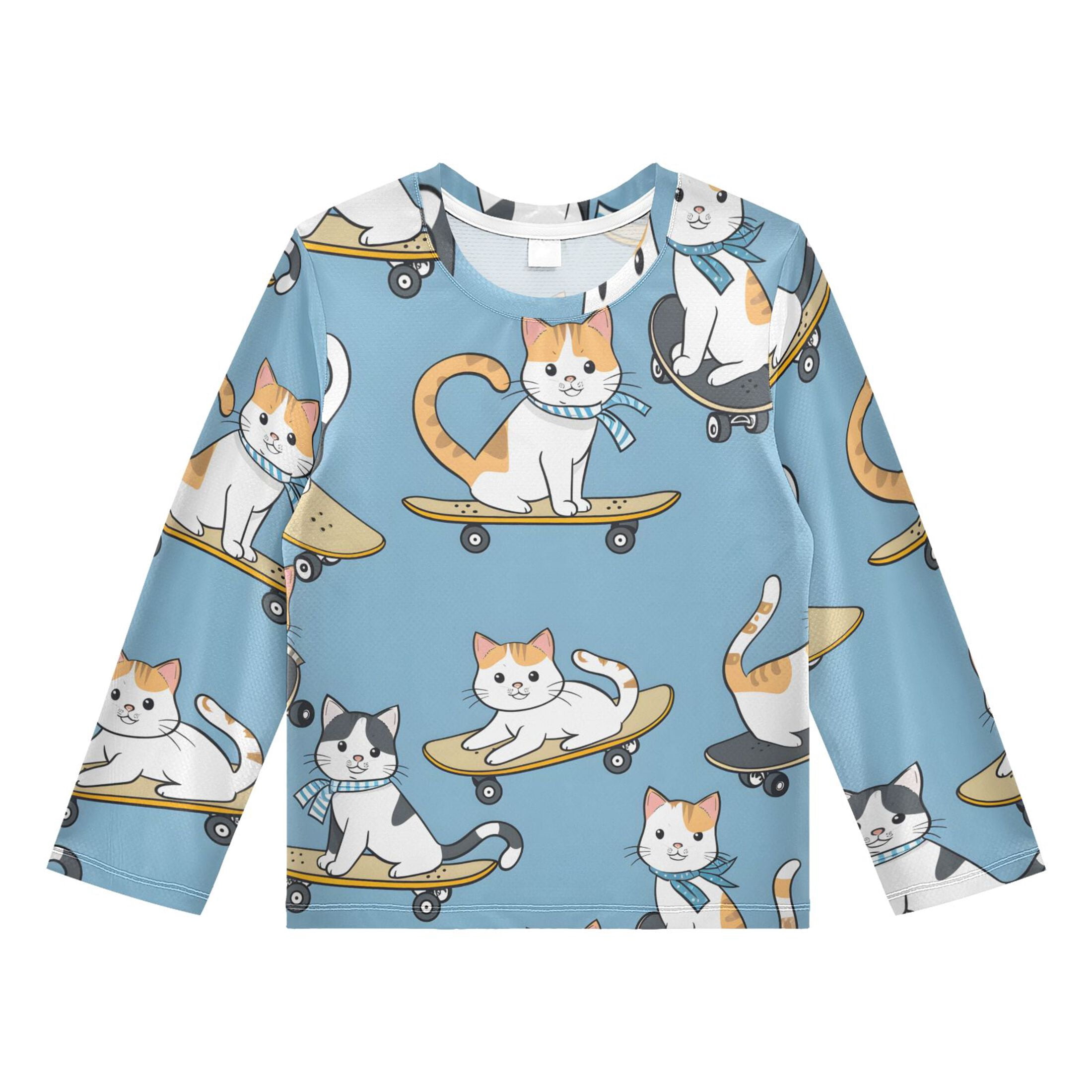 Cat Skateboard Surfboard Boys' Rash Guard Shirts UPF 50 Plus Sun ...