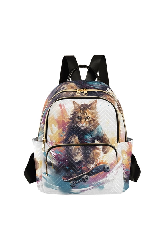Cat Skateboard Travel Laptop Backpack Casual Daypack Lightweight Bookbag Compartment for Business