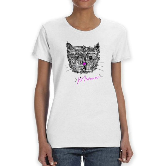 Cat Sketch Meows T-Shirt Women -Image by Shutterstock, Female 4X-Large