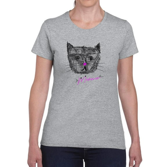 Cat Sketch Meows T-Shirt Women -Image by Shutterstock, Female Large