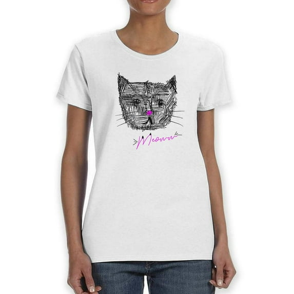 Cat Sketch Meows T-Shirt Women -Image by Shutterstock, Female Large