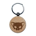 thumbnail image 1 of Cat Skull Ears Bones Skeleton Engraved Wood Round Keychain Tag Charm, 1 of 6