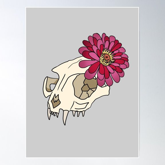 Cat Skull Floral Poster Wall Art, Modern Wall Decor For Living Room Bedroom, 8x12 UNFRAMED