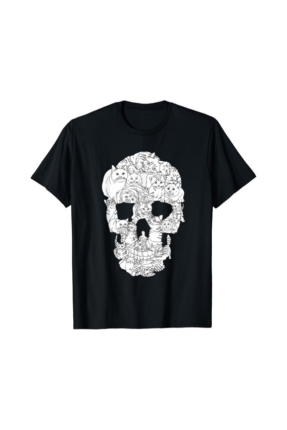Cat Skull Halloween Funny Goth Punk Emo Graphic Gift T-Shirt, Unisex T-Shirt