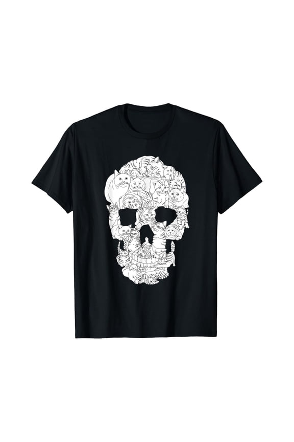 Cat Skull Halloween Funny Goth Punk Emo Graphic Gift T-Shirt