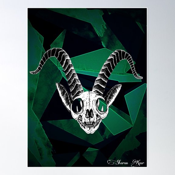 Cat Skull In Green Poster Wall Art, Modern Wall Decor For Living Room Bedroom, 8x12 UNFRAMED