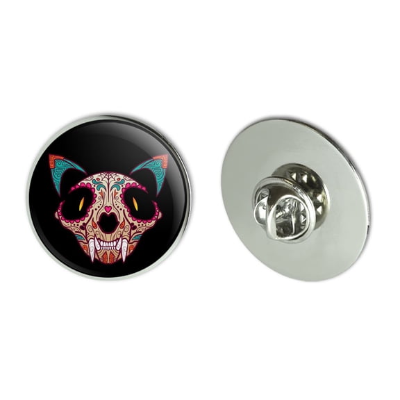 Cat Skull Mexican Day of the Dead Metal 1.1" Tie Tack Hat Lapel Pin Pinback