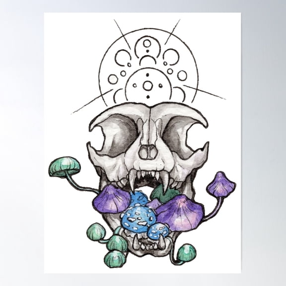 Cat Skull Poster Wall Art, Modern Wall Decor For Living Room Bedroom, 8x12 UNFRAMED