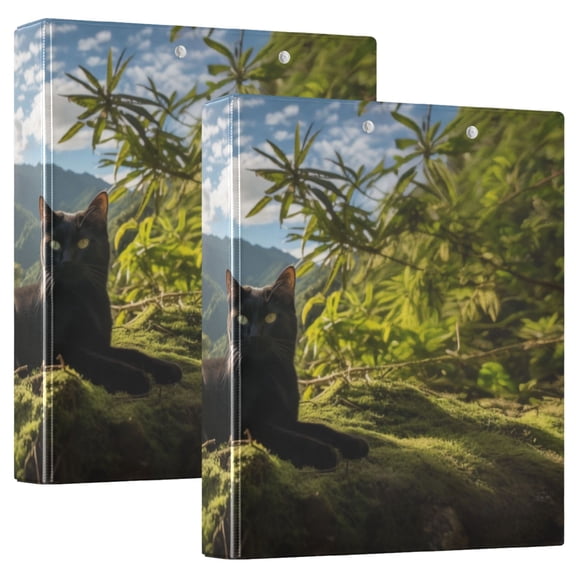 Cat Sky Forest and Grass 3 Ring Binders 1.5 inch Hardcover File Folders with Interior Pockets A4 Size Organizer for School Office Hospital