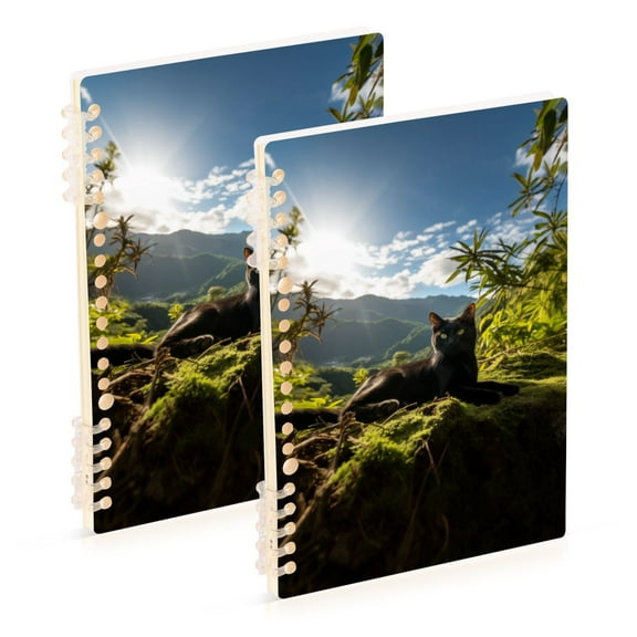 Cat Sky Forest and Grass Ring Binder Notebook Journey Note Diary College Ruled Spiral Notebook Study Loose Leaf Paper A5 60 Pages