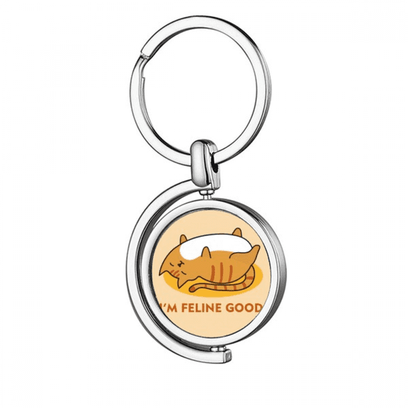 Cat Sleep Feeling Emotion Rotating Keychain Metal Keyring Holder