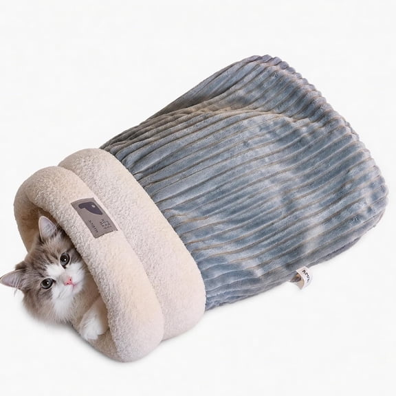 Cat Sleeping Bag Bed, Soft Plush Pet Cave with Cozy Wrap Design, Kittens and Small Dogs