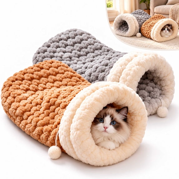 Cat Sleeping Bag, Cozy Plush Cat Cave Bed, for Indoor Cats and Small ...