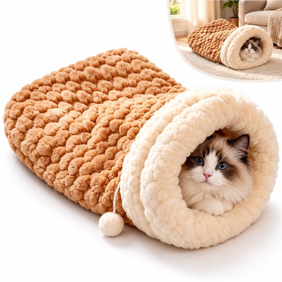 Cat Sleeping Bag, Cozy Plush Cat Cave Bed, for Indoor Cats and Small ...