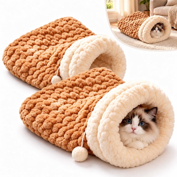Cat Sleeping Bag, Cozy Plush Cat Cave Bed, for Indoor Cats and Small ...