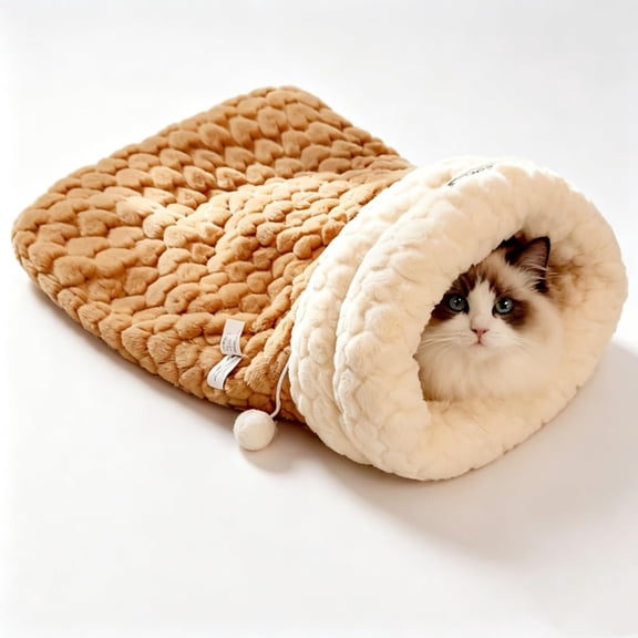 Cat Sleeping Bag For Indoor Cats, Cozy Cat Sleeping Bag, Plush Wrap Cat Cave Bed, Winter Pet Snuggle Sack for Kitten Puppy