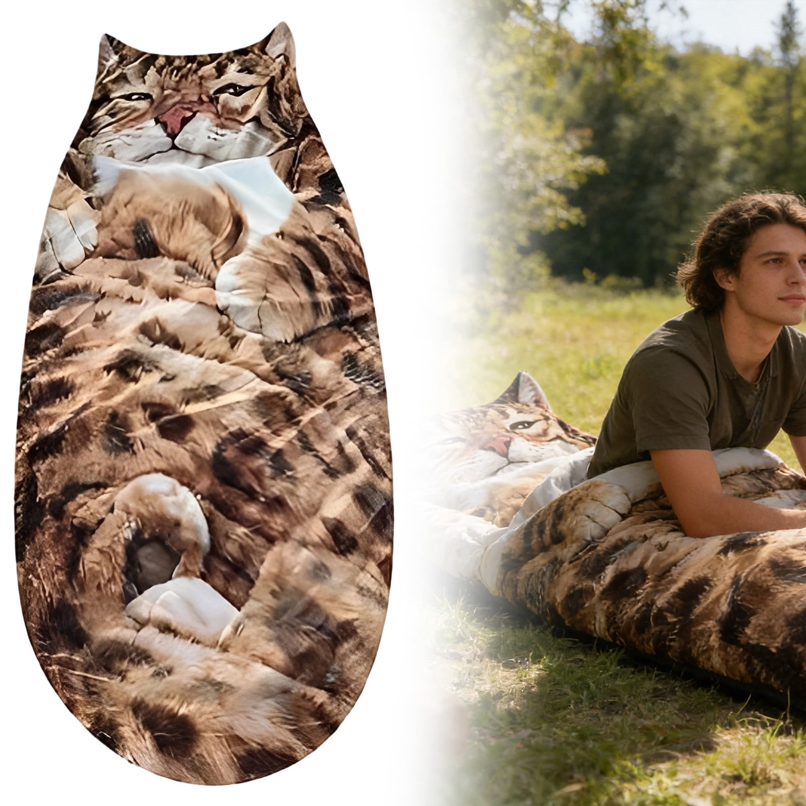 Cat Sleeping Bag for Human,Adult Soft Sleeping Bag – Plush Cat Envelope Sleeping Bag for Camping,Sleepovers & Home Lounging,Washable Warm Blanket,68.9x31.5 Inch(C)