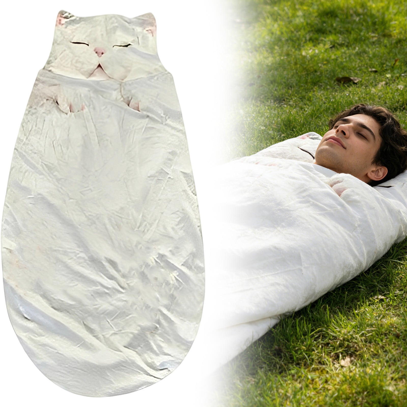 Cat Sleeping Bag for Human,Adult Soft Sleeping Bag – Plush Cat Envelope Sleeping Bag for Camping,Sleepovers & Home Lounging,Washable Warm Blanket,68.9x31.5 Inch(A)