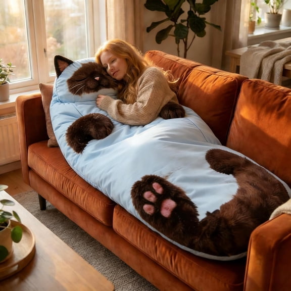 Cat Sleeping Bag for Humans, Adult Sleeping Bag, Adorable Cats Envelopes Sleepings Bags, Fun Indoor Cats Plush Sleepings Bags, Multifunctional Comfortable Warm Products for Indoor Bedroom