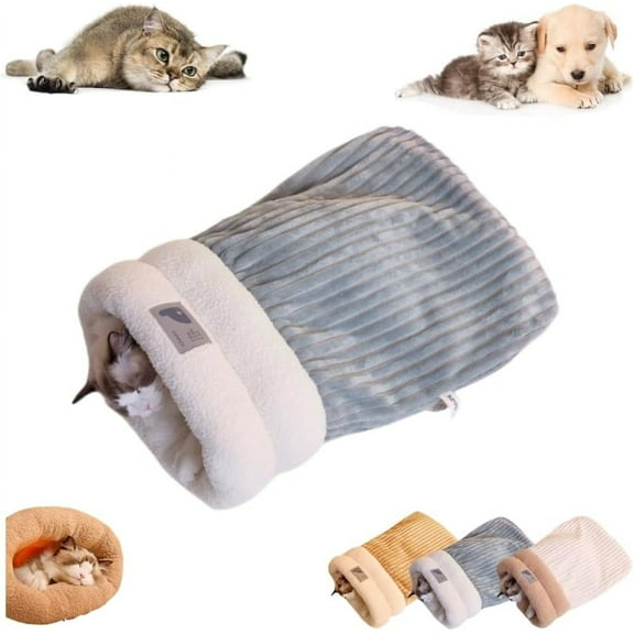 Cat Sleeping Bag for Indoor Cats Cozy Winter Cat Sleeping Bag Soft Plush Cats Sack Self Warm Bed Cave Fluffy Kitten Hideaway Calming Tunnel Bed for Kittens
