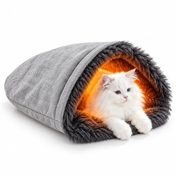 Cat Sleeping Bag for Indoor Cats, Plush Cat Cave Bed with Semi-Enclosed Burrow Design, Soft Long Fur Lining, Washable Foldable Cat Pouch Bed for Kittens, Cozy Hideaway Nest, 19.3 x 16.9 Inch