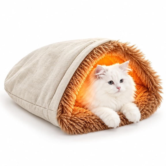 Cat Sleeping Bag for Indoor Cats, Plush Cat Cave Bed with Semi-Enclosed Burrow Design, Soft Long Fur Lining, Washable Foldable Cat Pouch Bed for Kittens, Cozy Hideaway Nest, 19.3 x 16.9 Inch