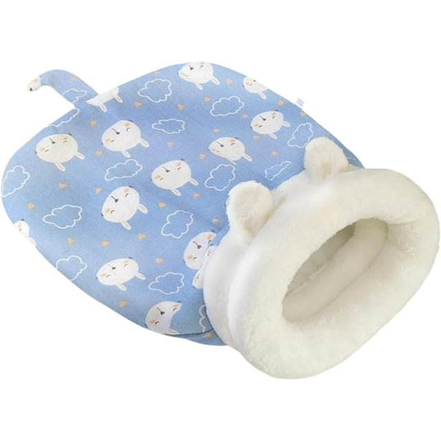 Cat Sleeping Bag for Indoor Cats, Cat Winter Sleeping Bag, Winter Cat Sleeping Bag, 360° Warm Semienclosed Soft Plush Large Cat Sack Cat Bed with Cave for Cats 6-8kg (Blue-M)
