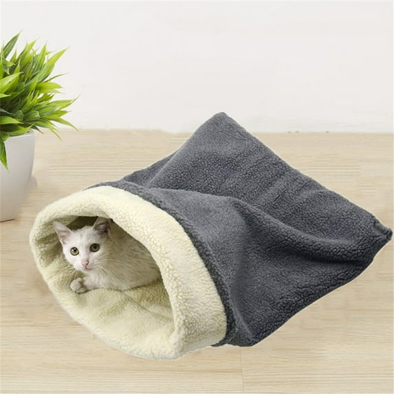 Cat Sleeping Bag , Plush Velvet Bed Cave Leaf Nest Pet Cuddle Zone Covered Hide Hood Burrowing Cozy Soft Cushion Bag for Indoor Puppy and Kitten