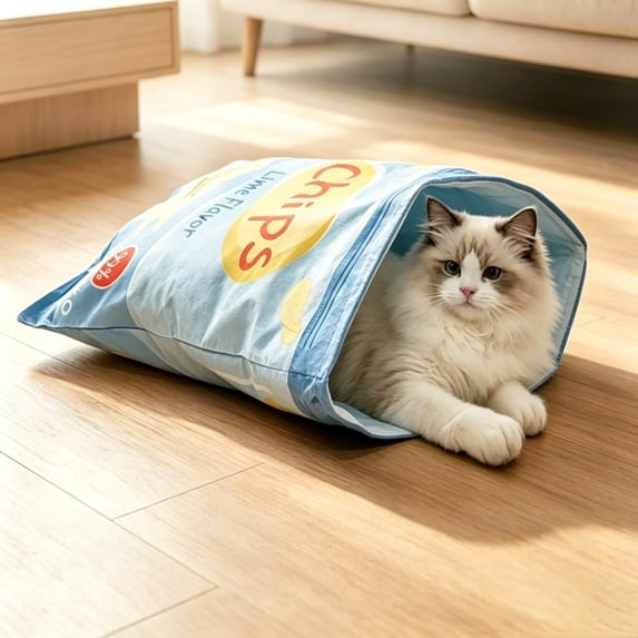 Cat Sleeping Bag Potato Chip Bag Design Semi Enclosed Cat Cave Bed Soft ...