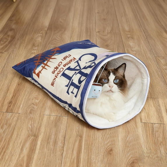 Cat Sleeping Bag Potato Chip Bag Design Semi Enclosed Cat Cave Bed Soft ...