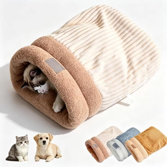 Cat Sleeping Bag, Warm Fluffy Enclosed Tunnel Kitty Sack Bed，Cat Burrow ...