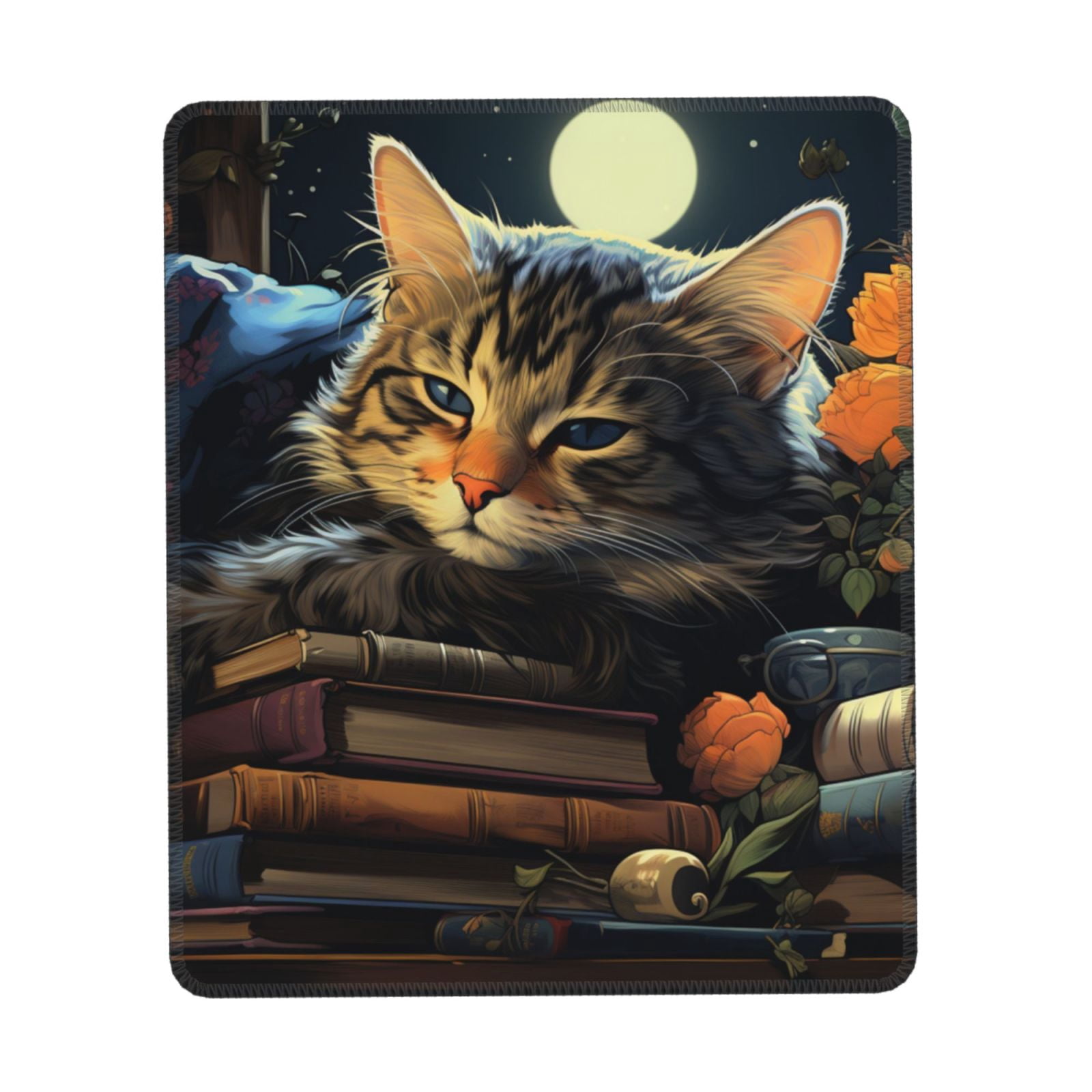 Cat Sleeping Bookshelf Books Art Gaming Mouse Pad 7 x 8.6 in Rectangle ...