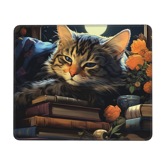 Cat Sleeping Bookshelf Books Art Mouse Pad Non-Slip Rubber Gaming Mousepad Rectangle for Computers Laptop 10 x 12 inch