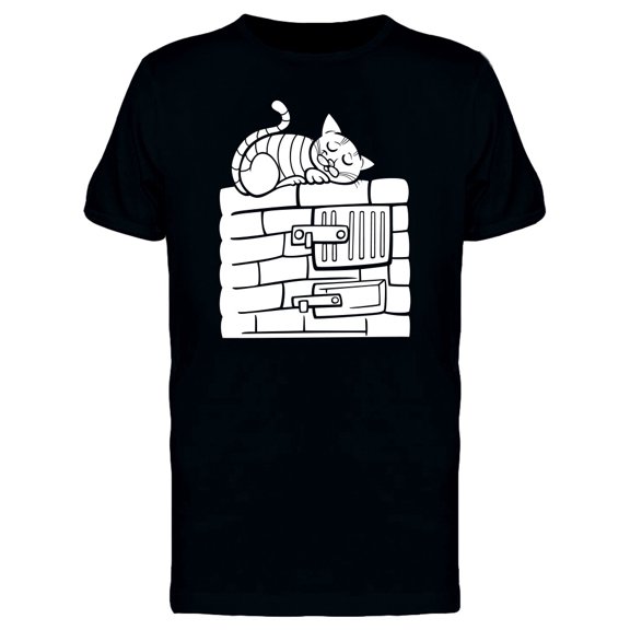 Cat Sleeping On Stove Doodle Tee Men's -Image by Shutterstock