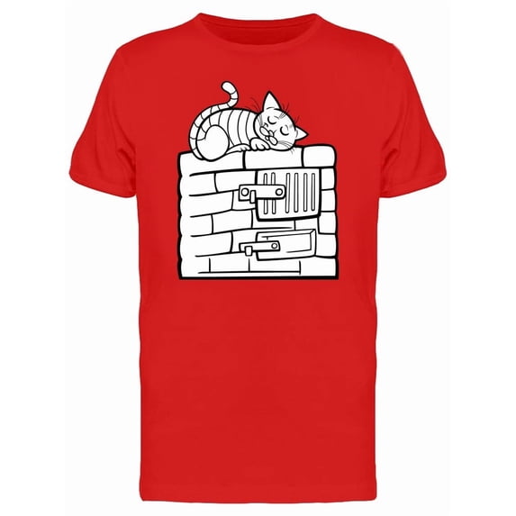 Cat Sleeping On Stove Doodle Tee Men's -Image by Shutterstock